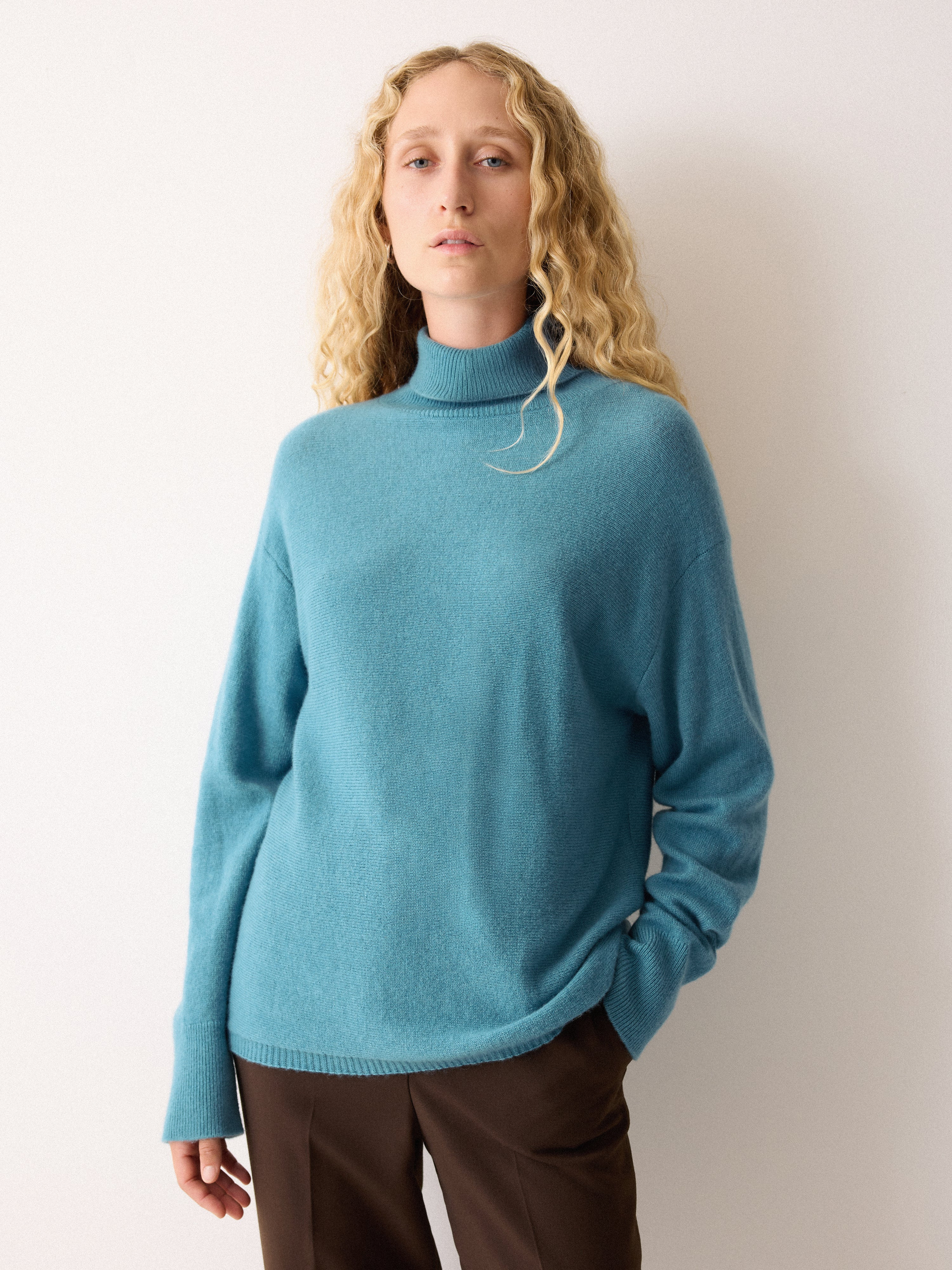 Wool Blend Cocoon Turtle Neck Jumper | Blue | Jigsaw (UK)