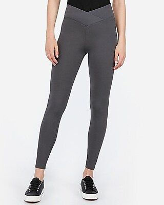 High Waisted V Waistband Compression Leggings Gray Women's L Petite | Express