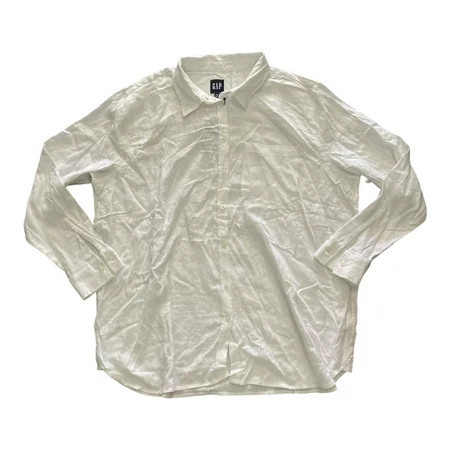 Gap Ladies Lightweight Long Sleeve Collared Linen Button Down Top (Bright White XXL) | Walmart (US)