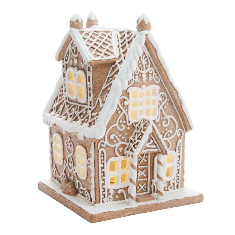 White Led Gingerbread House, 8.5", Brown, Resin, sold by At Home | At Home