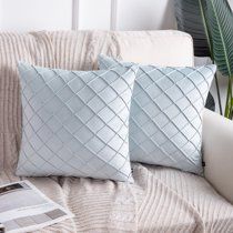 Phantoscope Velvet Series Pleated Checker Decorative Throw Pillow, 18" x 18", Light Blue, 2 Pack | Walmart (US)