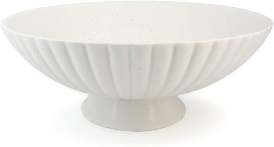 Handmade 10 Inch Ceramic Pedestal Bowl – Matte White Sandstone Finish & Ribbed Fluted Design, L... | Amazon (US)