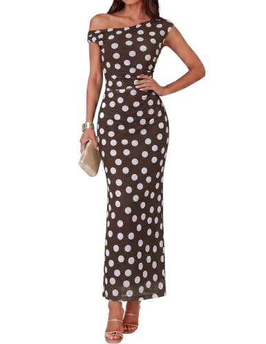 GRACE KARIN One Shoulder Bodycon Wedding Guest Cocktail Dress Brown S | Amazon (US)