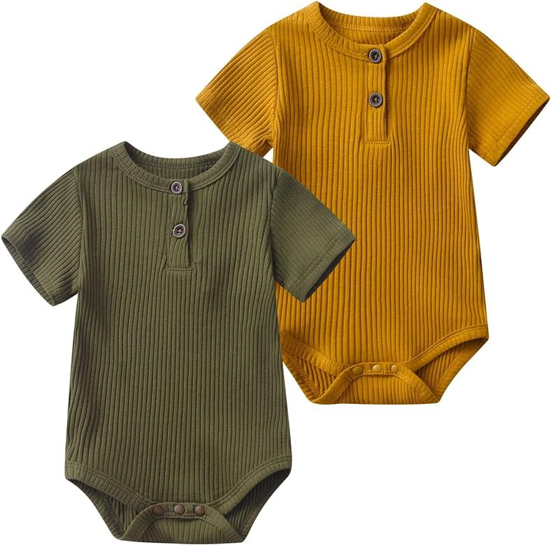 Lala Bear Baby Girl Boy 2 Pack Solid Long Sleeve Romper Bodysuit Clothes | Amazon (US)