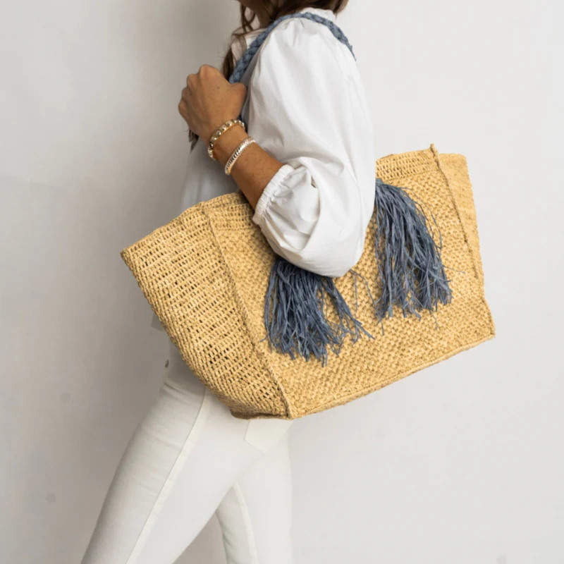 Hay and French Blue Camilla Raffia Bag | Baldiz