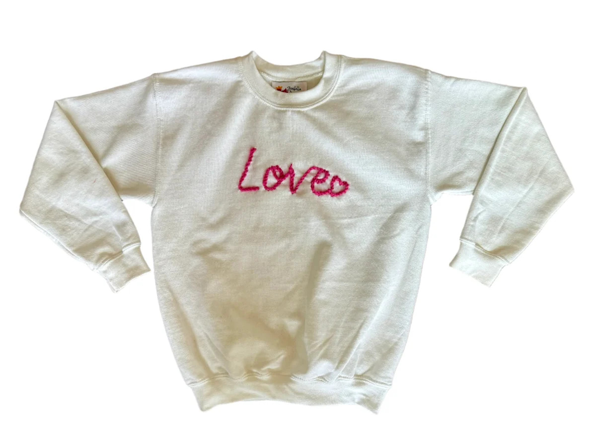 “Love” White Hand-Embroidered Sweatshirt | Arabella Suzette