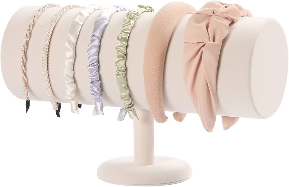 ByKen T-bar Headband Holder Organizer,Disney Ear Display Stand for Girls(Beige Velvet) | Amazon (US)