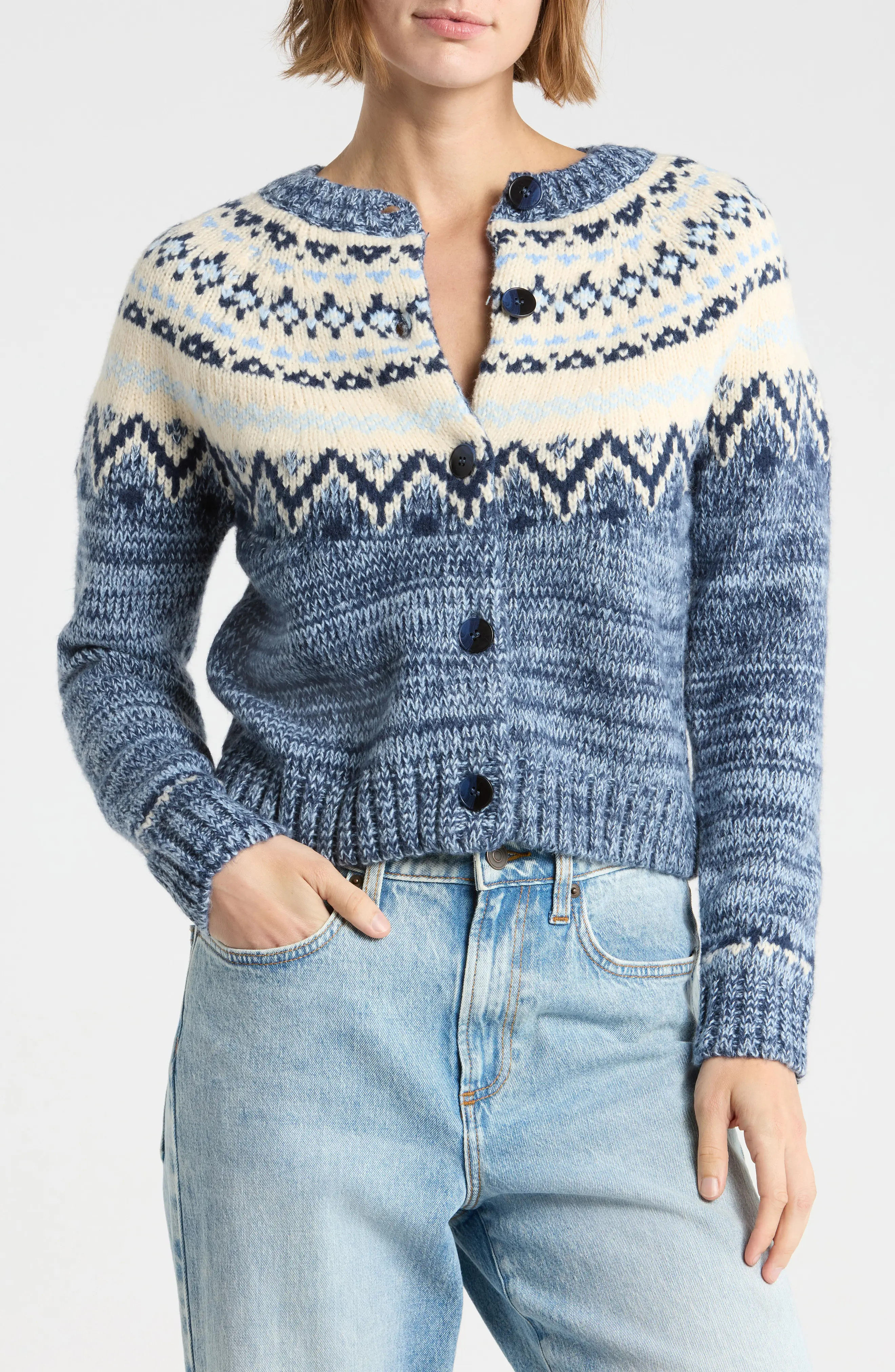 NVLT Fair Isle Cardigan in Blue Multi at Nordstrom Rack, Size Large | Nordstrom Rack