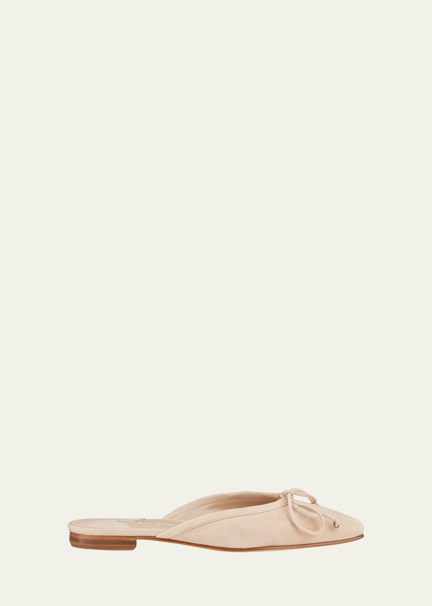 Manolo Blahnik Ballerimu Suede Bow Ballerina Flat Mules, Nude | Bergdorf Goodman