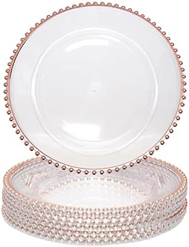 Rose Gold Bead Acrylic Charger Plates 13", DaCakeWS Set 10PCS Acrylic Round Table Charger Plates ... | Amazon (US)