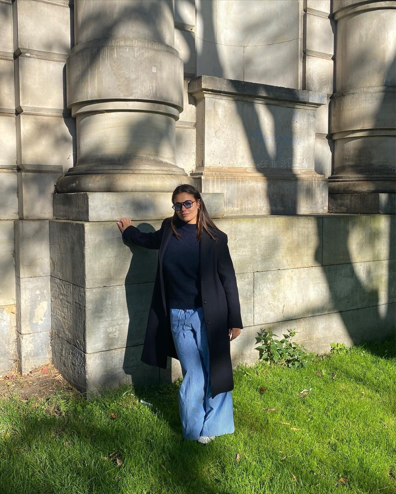 outfit inspiration, fall outfit, striped pyjama trousers, Arket, Tekla, retrosuperfuture sunglasses, oversized wool coat, Sezane paris, navy sweatshirt, Nederland. 

#LTKeurope #LTKSeasonal #LTKstyletip