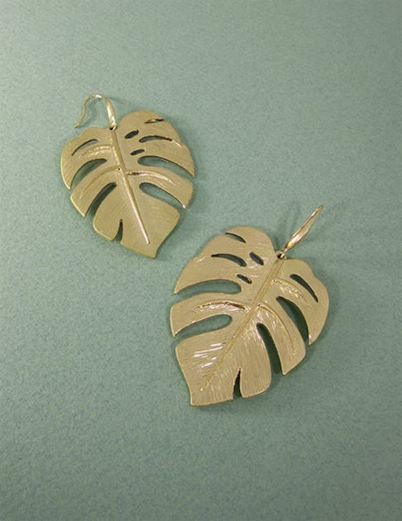 Monstera earrings Tropical plant Leaf earring Nature inspired floral leaves Hook earrings | Etsy (US)