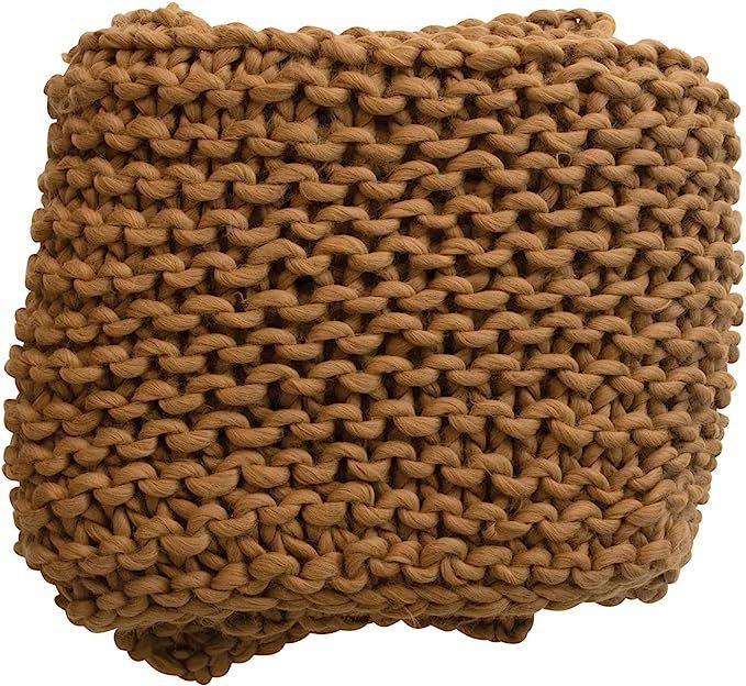 Creative Co-Op Crocheted Fabric Blanket Throw, Single, Caramel | Amazon (US)