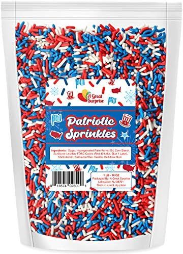 A Great Surprise Patriotic SPRINKLES - Red, White, Blue Sprinkles - 4th of July Jimmies - Bulk Toppi | Amazon (US)