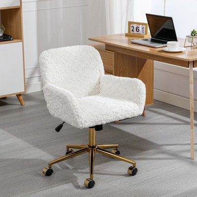 Gulches Beige Faux Alpaca Hair Office Chair - Adjustable Swivel Vanity Chair with Golden Base, 40¡ã Recline, 320mm Large Base & Wider Seat | Target