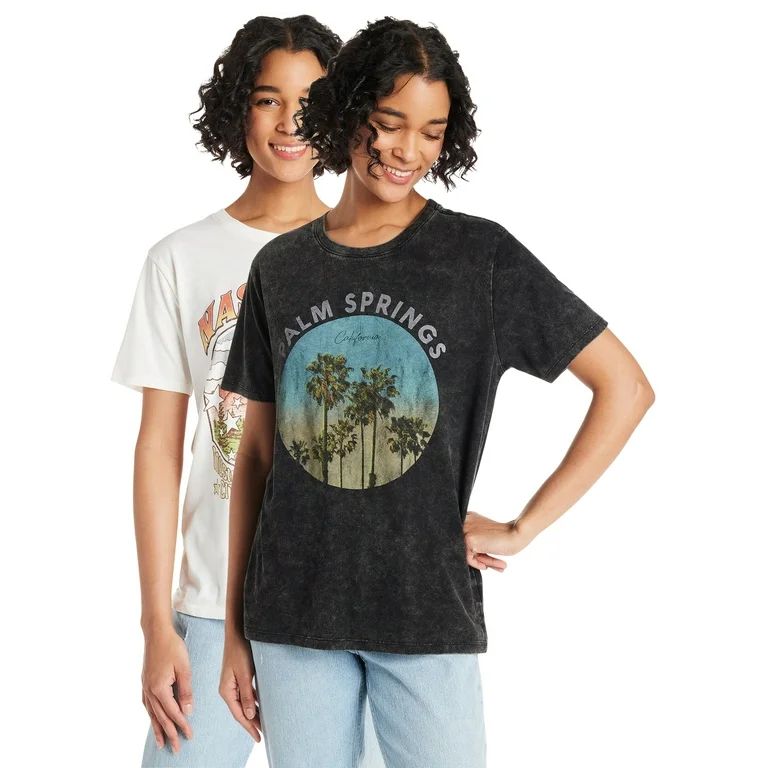 Time and Tru Women's Palm Springs and Nashville Graphic Tee with Short Sleeves, 2-Pack, Sizes XS-... | Walmart (US)