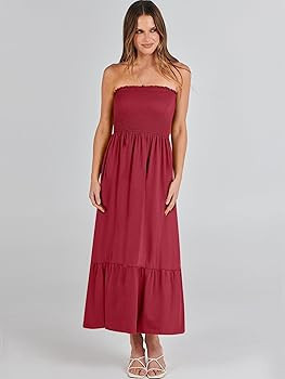 ANRABESS Women's Summer Strapless Smocked A-Line Fit Flare 2024 Fashion Boho Beach Party Long Max... | Amazon (US)