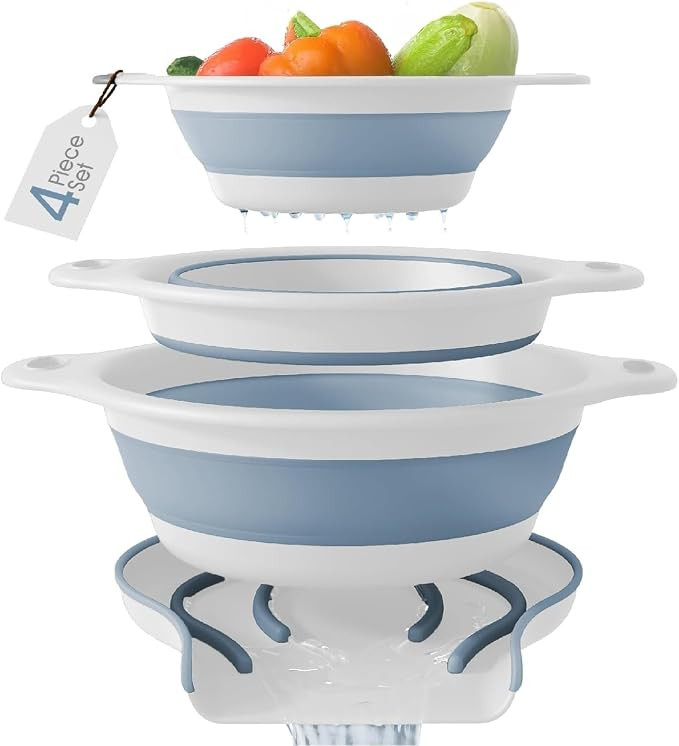 Gevoli Collapsible Colanders (3 Pack Set) Food Strainers with Over-Sink Water Draining Base for P... | Amazon (US)