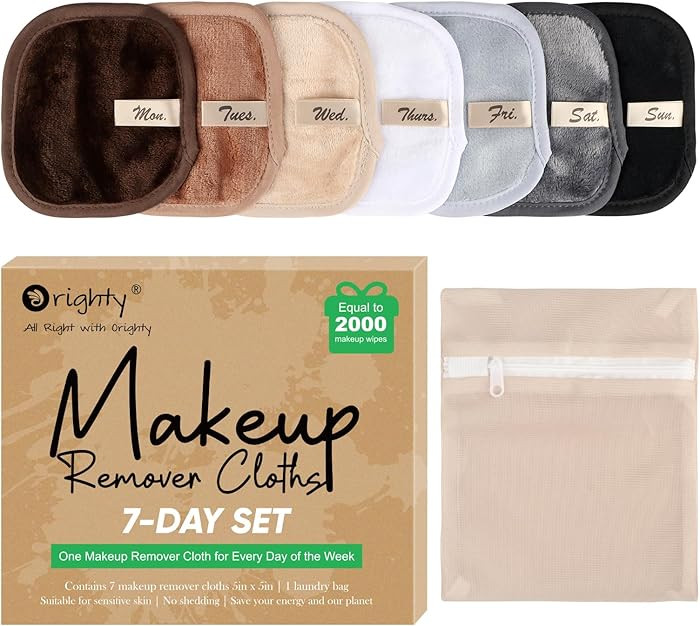 Orighty Makeup Remover Cloths 7-Day Set, Premium & Reusable Makeup Remover Pads, Erase Make-up Wi... | Amazon (US)