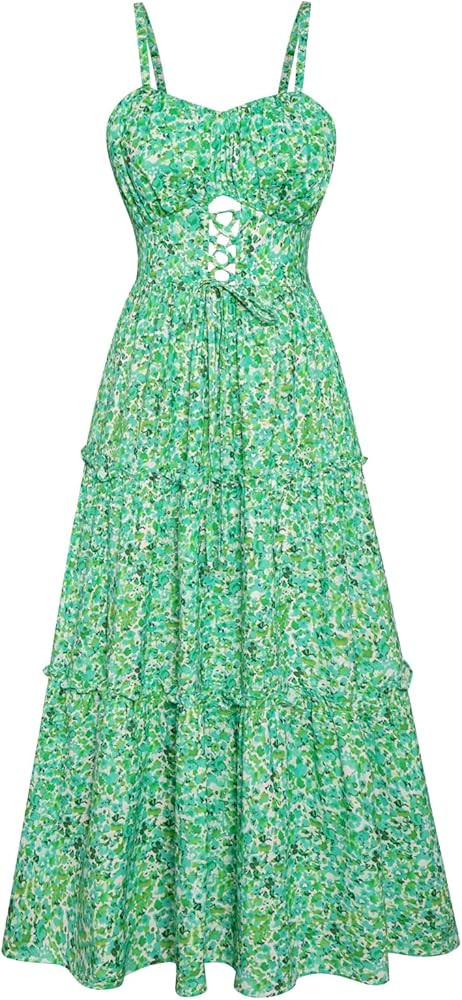 GRACE KARIN Women's Summer Floral Dress 2026 Spaghetti Strap Smocked Tiered Casual Boho Maxi Long... | Amazon (US)