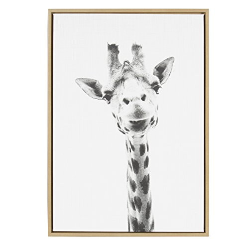 Kate and Laurel - Sylvie Giraffe Animal Print Black and White Portrait Framed Canvas Wall Art by Sim | Amazon (US)