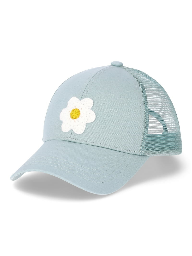 No Boundaries Teal Flower Trucker Hat, Women's | Walmart (US)