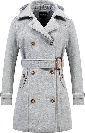 Chrisuno Women's Double Breasted Pea Coat Hooded Long Winter Trench Coat | Amazon (US)