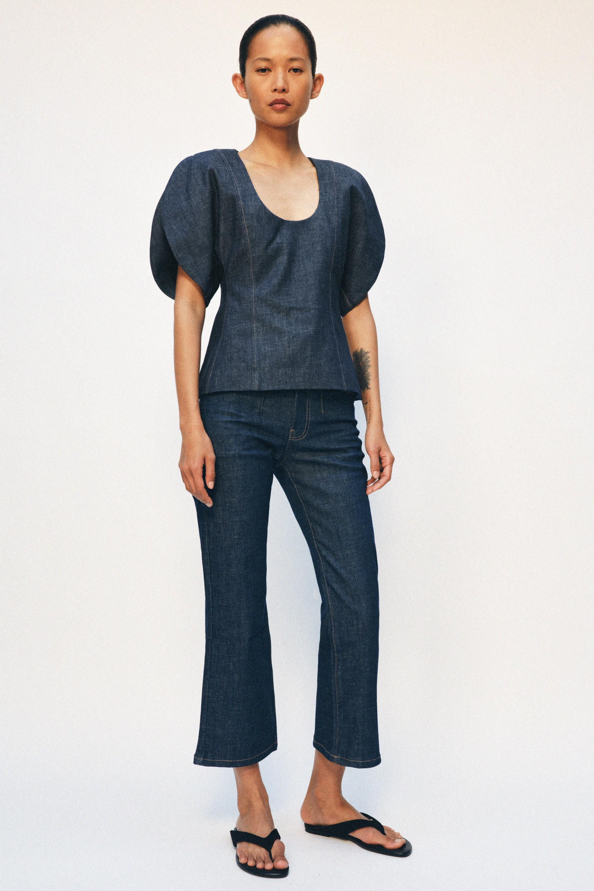 ZW COLLECTION DENIM PUFF SLEEVE BLOUSE | Zara UK
