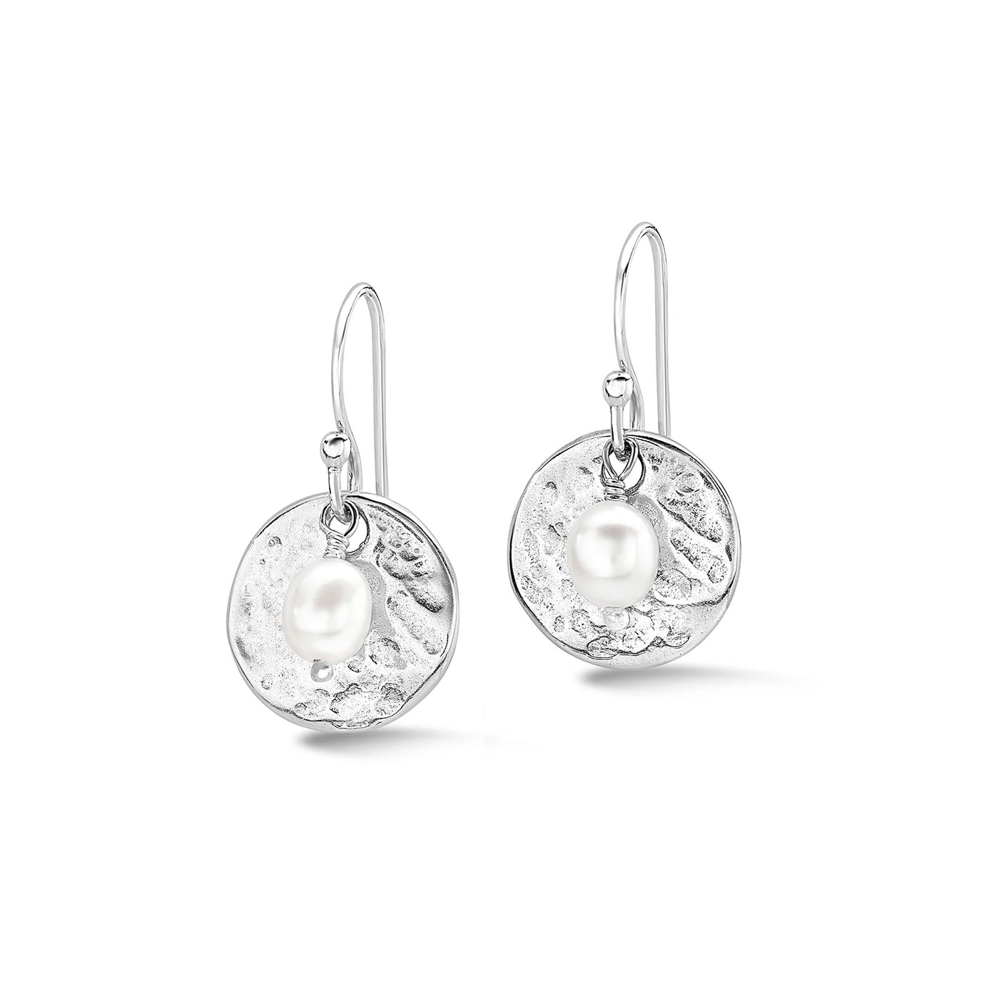 Hammered Disc & White Freshwater Pearl Nomad Earrings | Dower & Hall