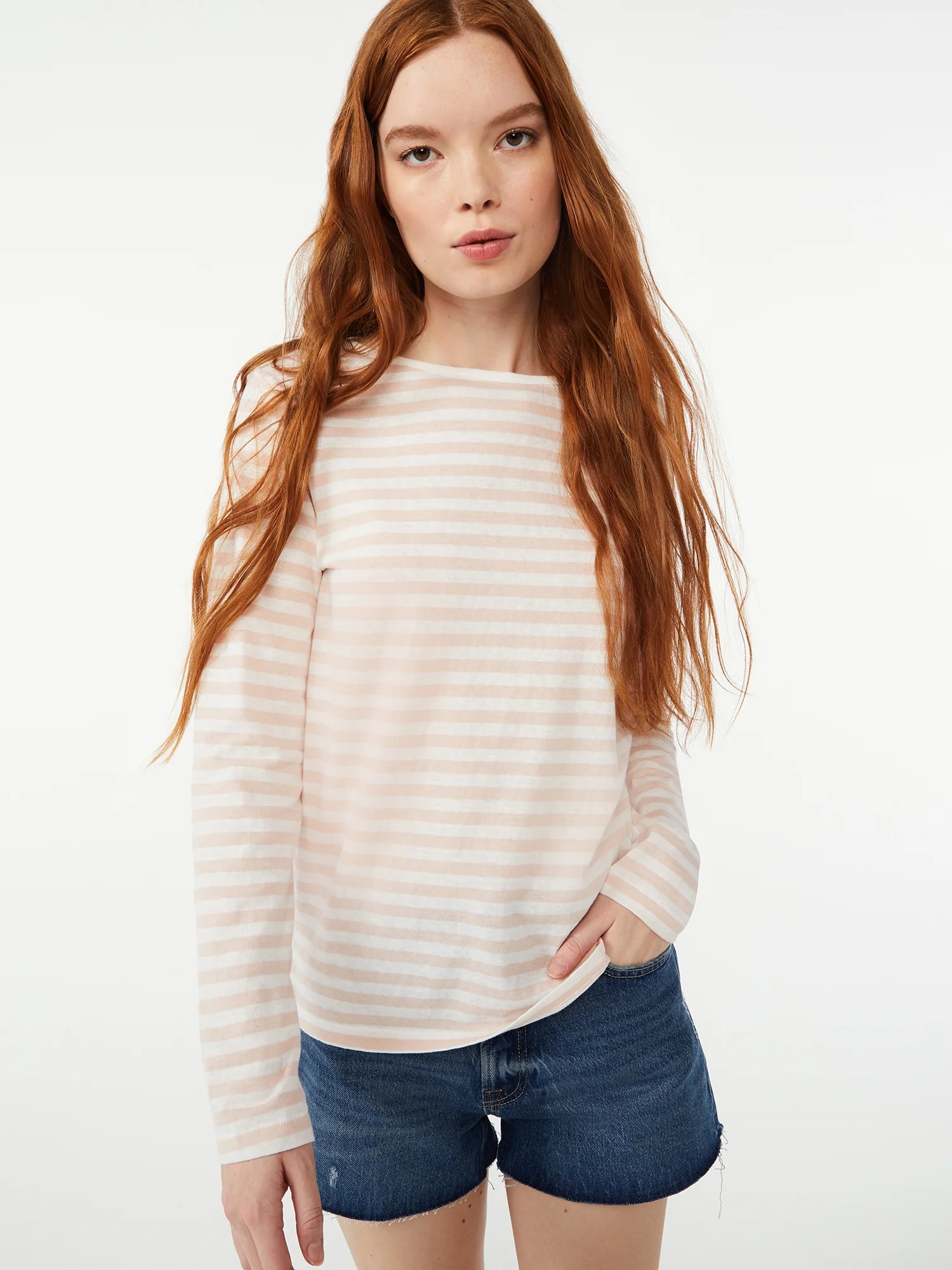Free Assembly Women's Breton Stripe T-Shirt with Drop Shoulder Long Sleeves | Walmart (US)
