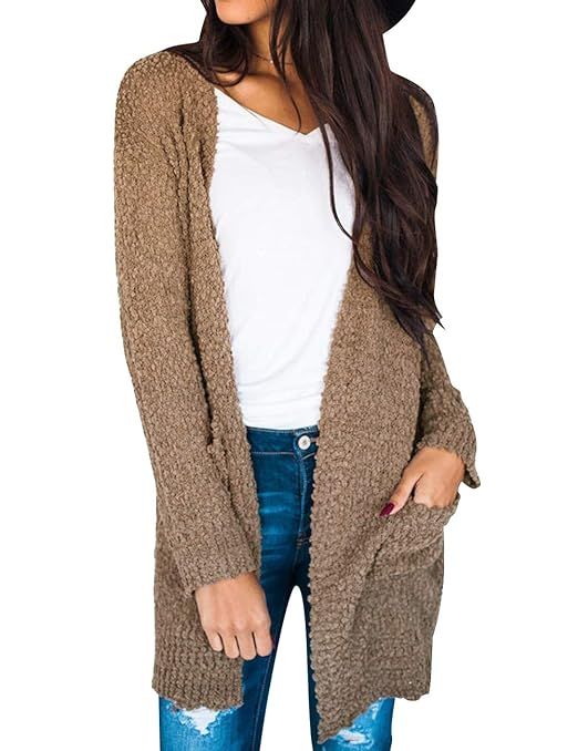 MEROKEETY Women's Long Sleeve Soft Chunky Knit Sweater Open Front Cardigan Outwear with Pockets | Amazon (US)