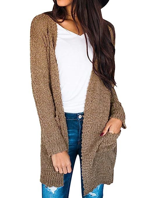 MEROKEETY Women's Long Sleeve Soft Chunky Knit Sweater Open Front Cardigan Outwear with Pockets | Amazon (US)