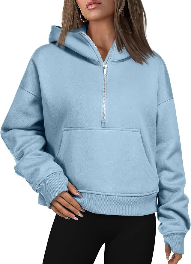 Zeagoo Womens Half Zip Cropped Hoodies Fleece Long Sleeve Pullover Sweatshirts 2023 Fall Winter C... | Amazon (US)
