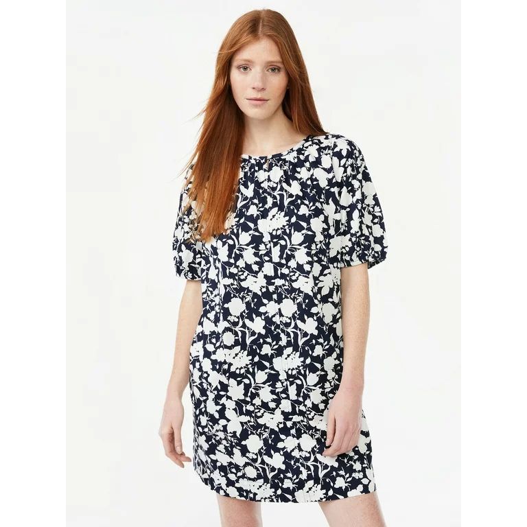 Free Assembly Women's Shirred Neck Mini Dress with Short Sleeves | Walmart (US)