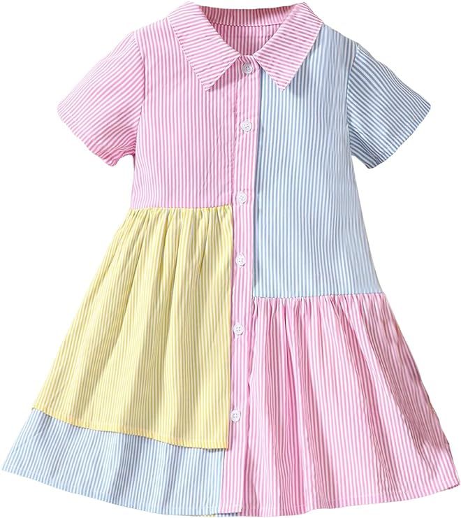 SOLY HUX Toddler Girl's Shirt Dress Striped Color Block Button Down Short Sleeve Short Dresses | Amazon (US)