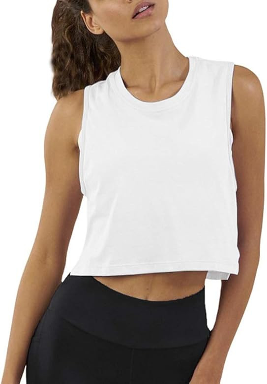 Cropped Workout Tops for Women Crop Top Workout Shirts for Women with Back Mesh | Amazon (US)