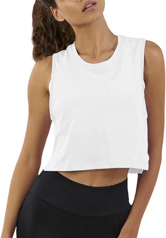 Cropped Workout Tops for Women Crop Top Workout Shirts for Women with Back Mesh | Amazon (US)