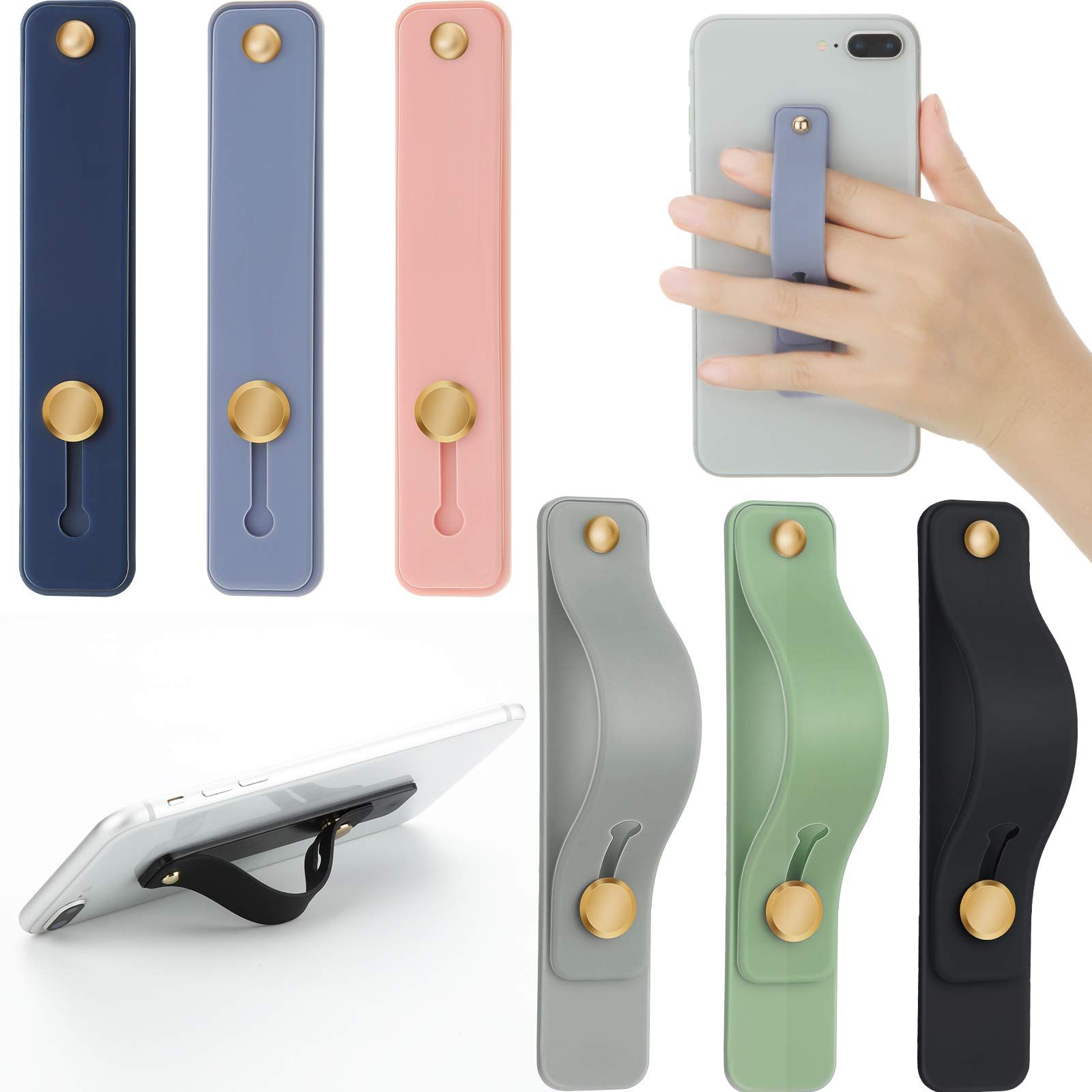 6 Pieces Phone Strap Grip Holder Finger Cell Phone Grip Telescopic Phone Finger Strap Stand Universa | Amazon (US)
