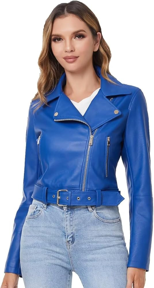 DIASHINY Faux Leather Jacket For Women Crop Short Cropped PU Slim Zip Up Moto Biker Coat Motorcyc... | Amazon (US)