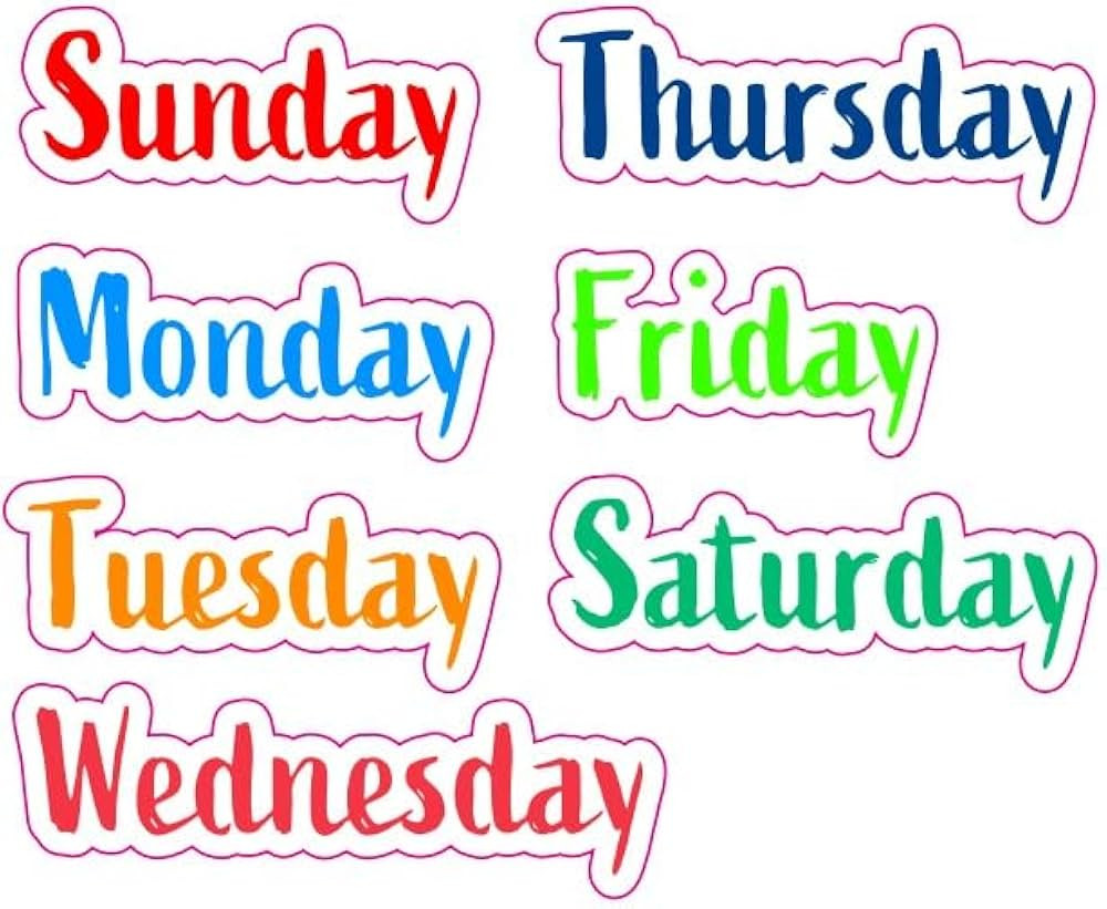 AK- Days of The Week Vinyl Stickers for Laptop | Tablet | Car | Truck | Any Smooth Surface: Size ... | Amazon (US)