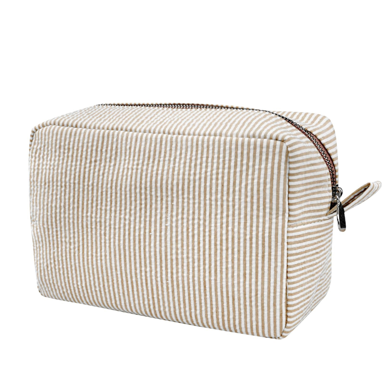 GFU Cosmetic Bags for Women, Seersucker Cosmetic Bag, Travel Toiletry Stripe Makeup Bag, Large Wo... | Amazon (US)