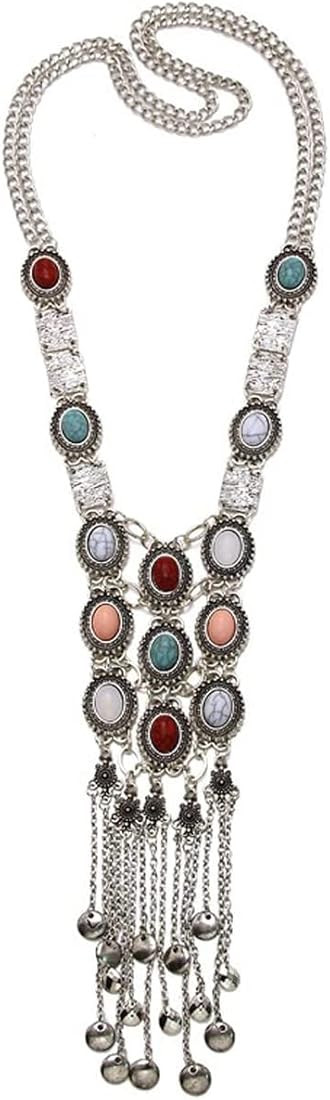 Vintage Retro Rhinestone Silver Gold Turquoise Long Boho Bohemian Statement Ethnic Tribal Necklac... | Amazon (US)
