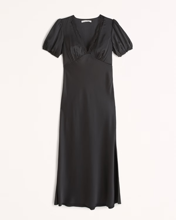 Women's Puff Sleeve Lace-Trim Midi Dress | Women's Best Dressed Guest - Party Collection | Abercr... | Abercrombie & Fitch (US)