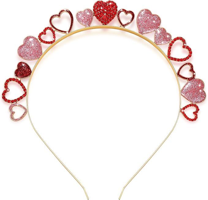 Amazon.com: CEALXHENY Valentine’s Day Heart Headbands for Women Glitter Heart Hairbands Crystal... | Amazon (US)