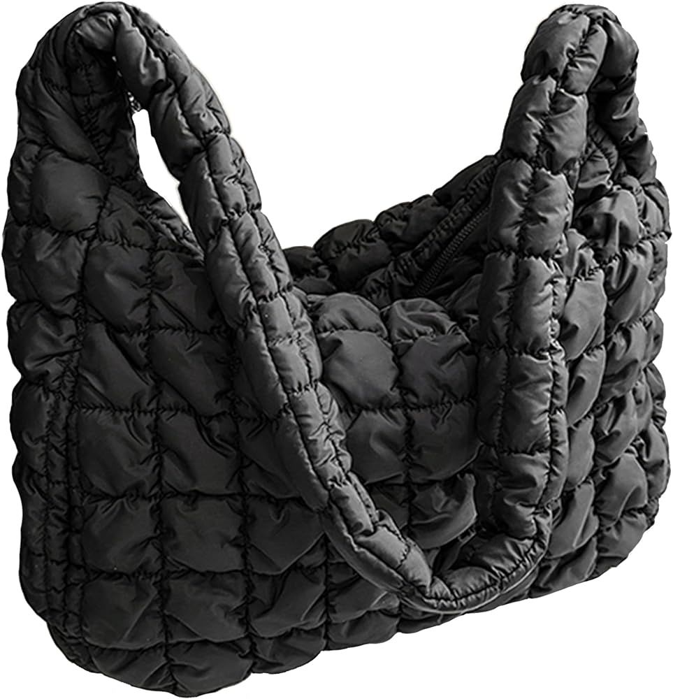 Quilted Tote Bag for Women Padded Shoulder Bag Large Hobo Purse Lightweight Nylon Padding Handbag | Amazon (US)