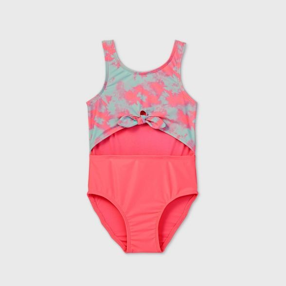 Toddler Girls' Tie-Dye Peek A Boo Tie-Front One Piece Swimsuit - Cat & Jack™ Pink/Blue | Target