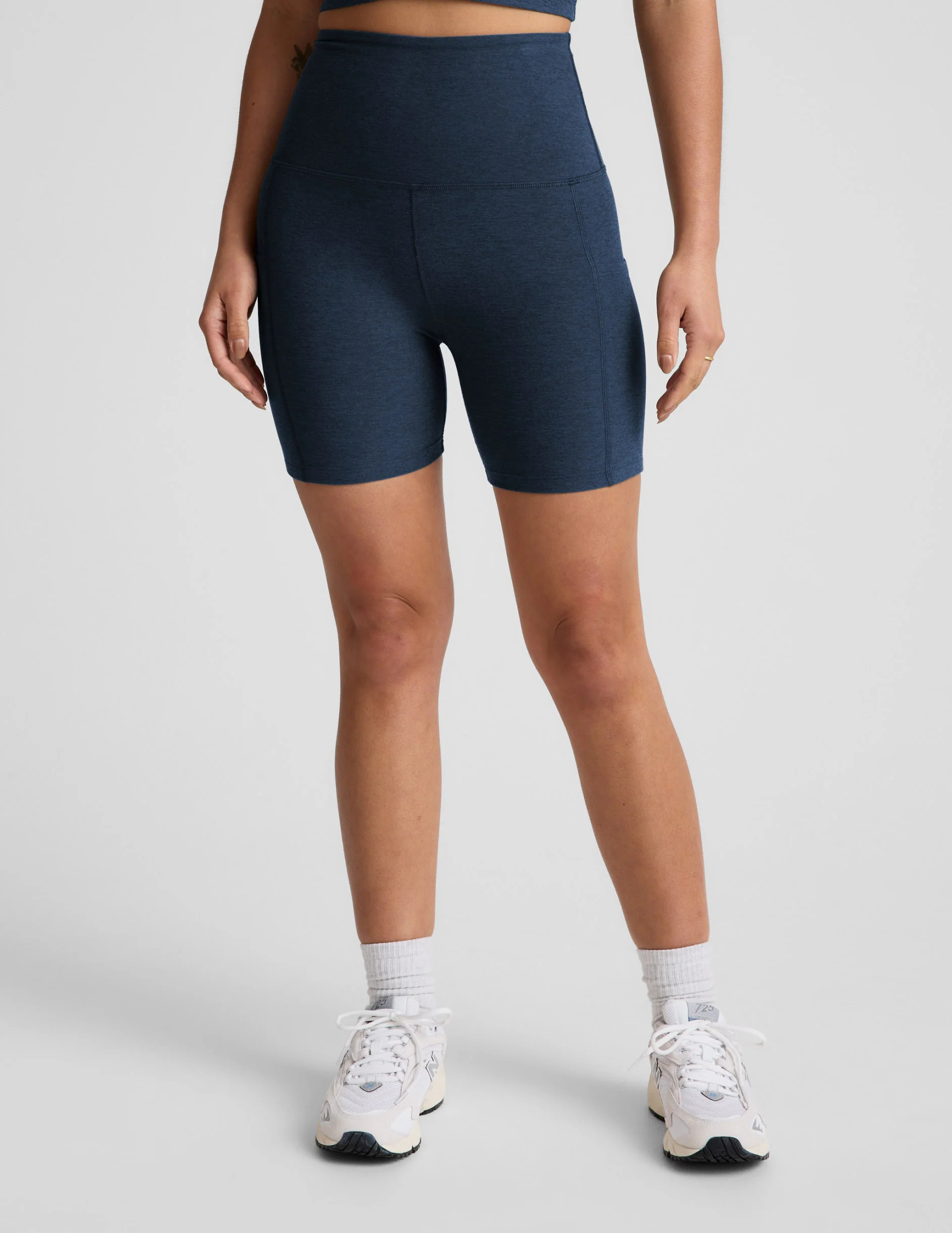 Women's High Waisted Pocket Spacedye Shorts - Marine Blue | Beyond Yoga | Beyond Yoga