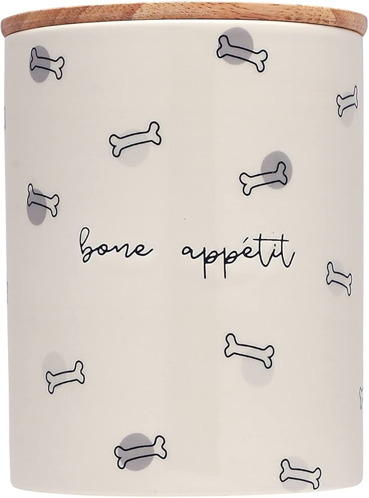 Amazon.com: Pearhead Bone Appetite Treat Jar, Ceramic and Wood Pet Treat Canister, Modern Neutral... | Amazon (US)
