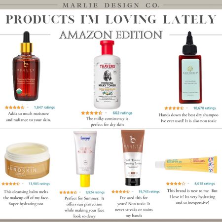 Products I’m Loving Lately | Amazon beauty | Amazon favorites | dry skin ~ self tanner | sunscreen | cleanser | cleansing balm | eye gel | eye cream | dry shampoo | dry shampoo powder | hydrating toner | face oil | beauty by earth | thayers toner | hair dance | Juno skin | supergoop glow screen | good molecules | non toxic beauty products 

#LTKunder100 #LTKbeauty #LTKunder50