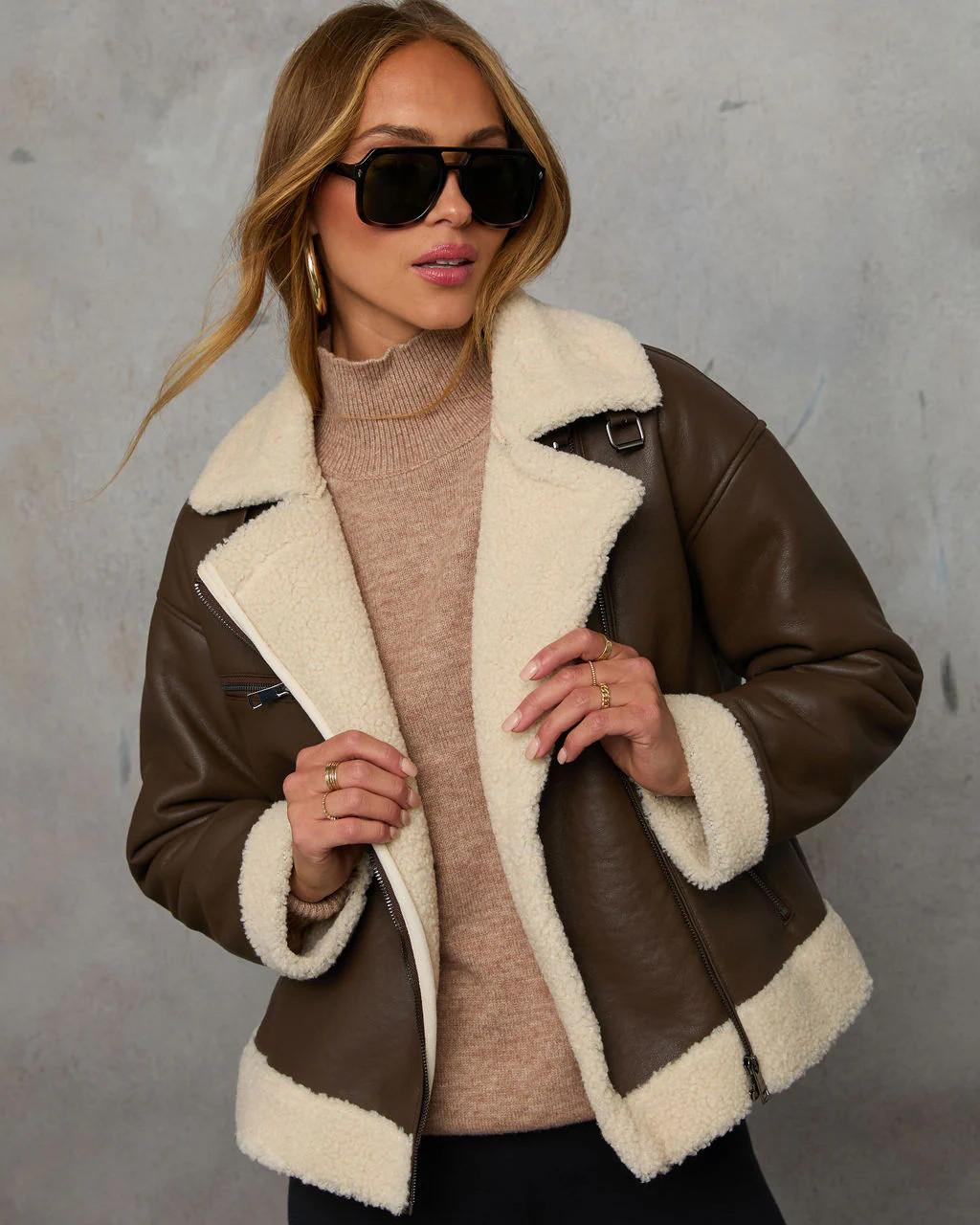 Rochester Leather Sherpa Trim Coat | VICI
